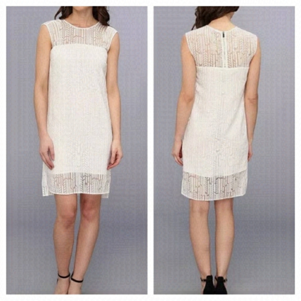 Vince CAMUTO Graphic Illusion in Colour New Ivory Chevron‎ Shift Mini Dress Sz 4